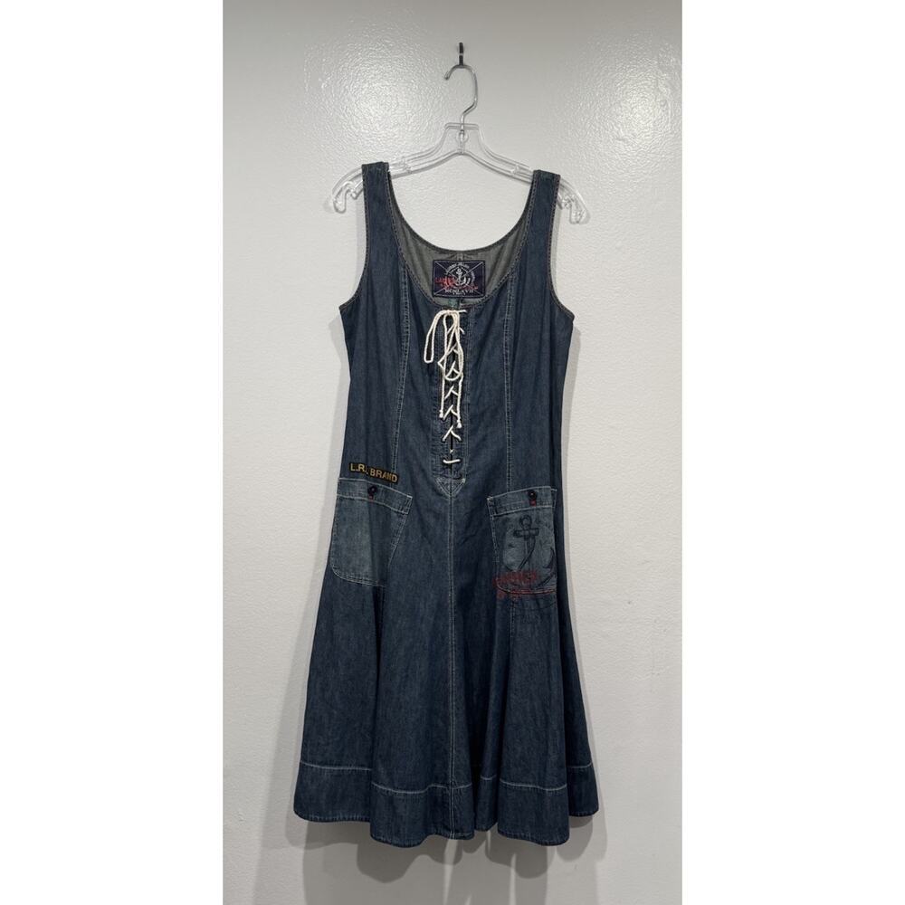 Lauren Jeans‎ Co. LRL Denim Dress Women’s Size 10 Lace Up Nautical Retro Coastal